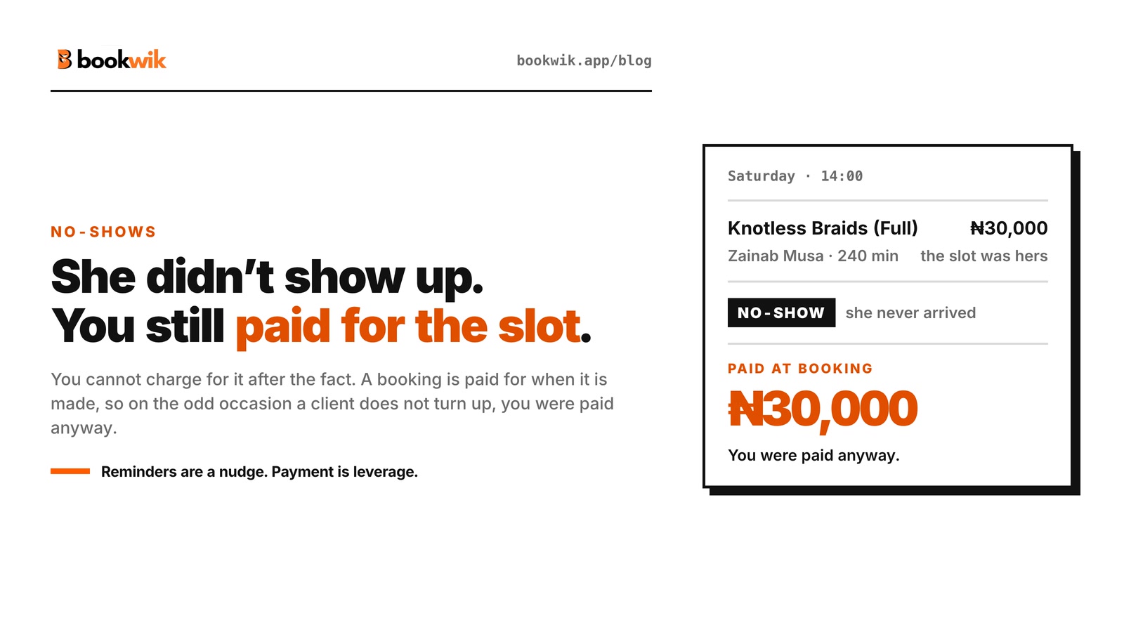 She didn't show up. You still paid for the slot.